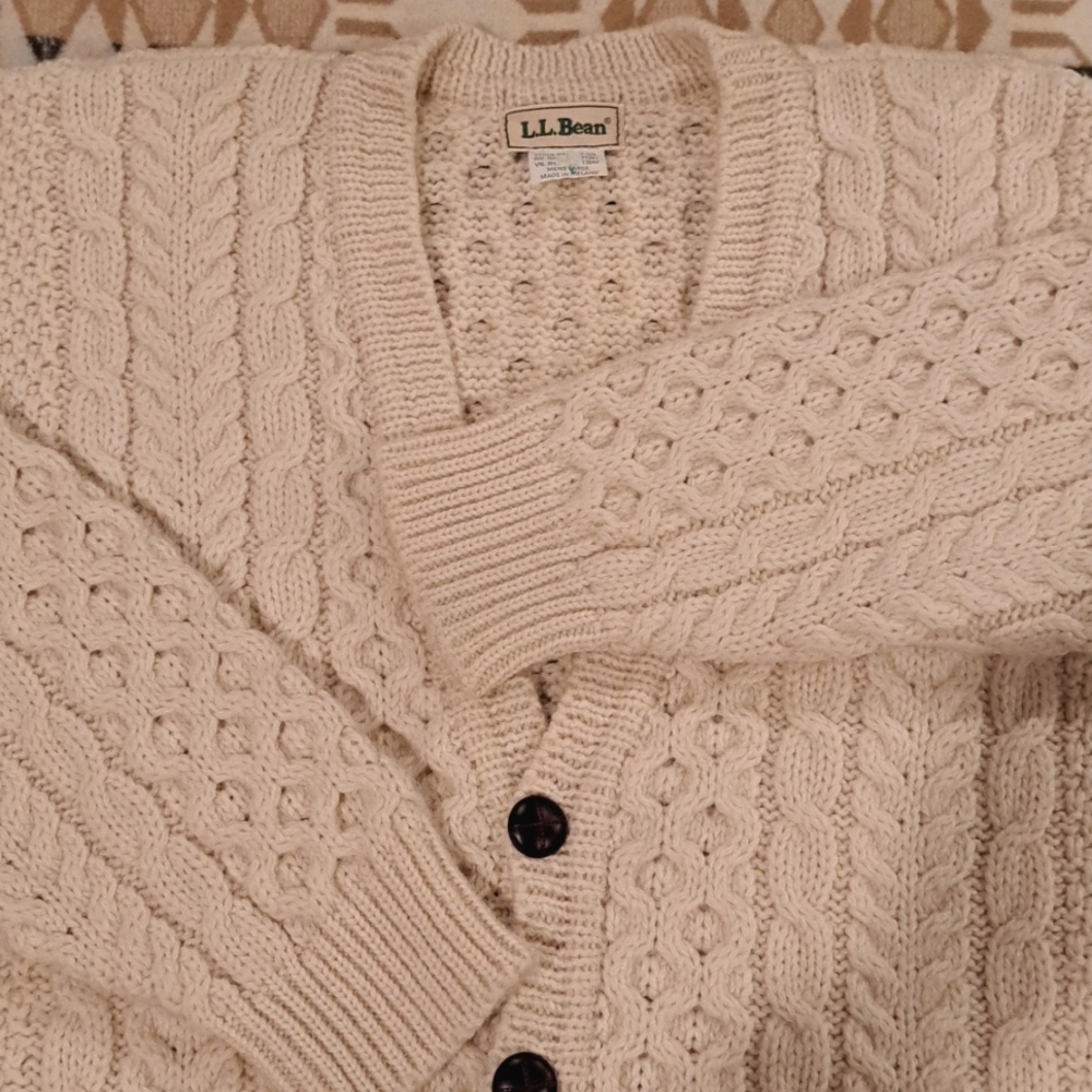 L.L. Bean Cream Cable Knit Cardigan